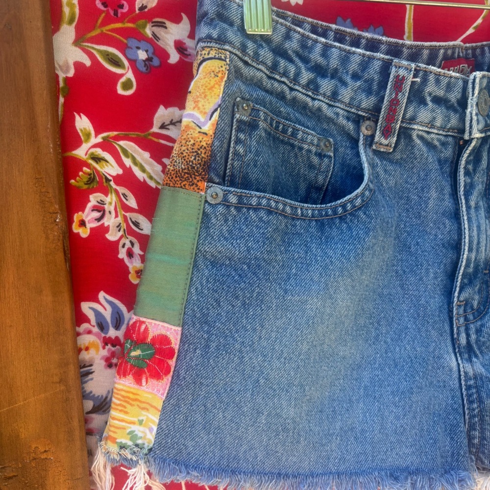 Vintage Patchwork Embellished Denim Cutoff Short Shorts - Picture 5 of 11